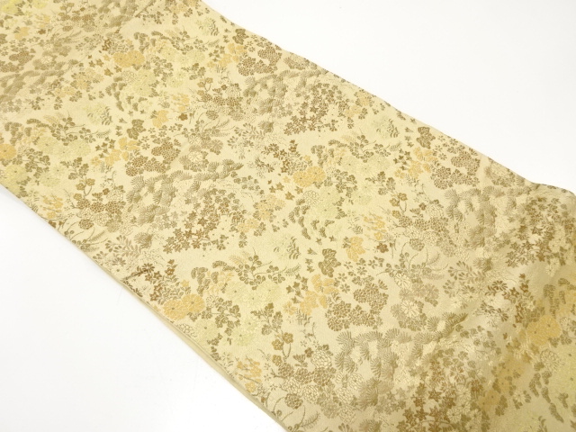 JAPANESE KIMONO / ANTIQUE FUKURO OBI / WOVEN KIKU & PAULOWNIA